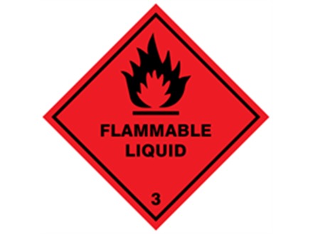 Flammable liquid, class 3, hazard warning diamond label, magnetic