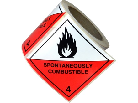 Spontaneously combustible, class 4, hazard diamond label