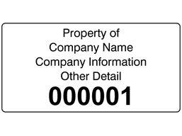 Assetmark+ serial number label (black text), 38mm x 76mm