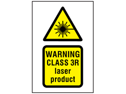 Warning Class 3R laser product symbol and text safety sign.