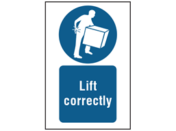 Lift correctly symbol and text safety sign.