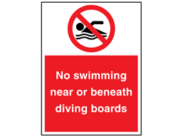 No swimming near or beneath diving boards sign.