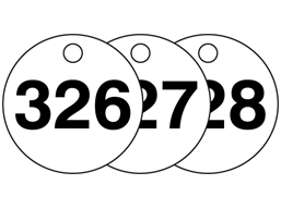 Plastic valve tags, numbered 326-350