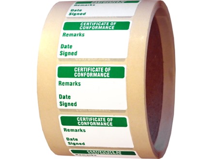 Certificate of conformance quality assurance label