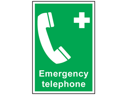 Emergency telephone symbol and text safety sign.