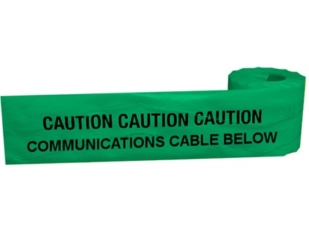 Caution communications cable below tape.