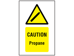 Caution propane symbol and text safety sign.