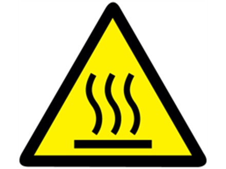 Hot surface warning symbol label.