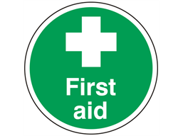 First aid symbol and text floor graphic marker.