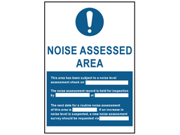 Noise assessed area symbol and text safety sign.