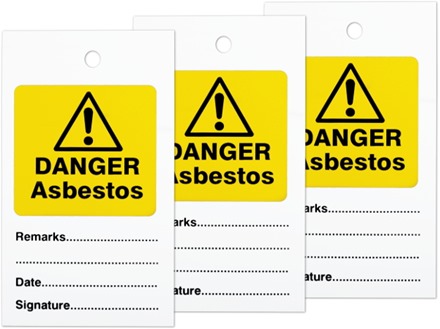 Danger asbestos tag.