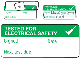 Tested for electrical safety, Next test due write and seal labels.