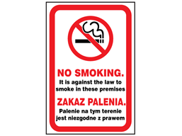 No smoking safety sign (England), English/Polish.