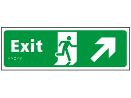 Exit, running man, arrow up right sign.