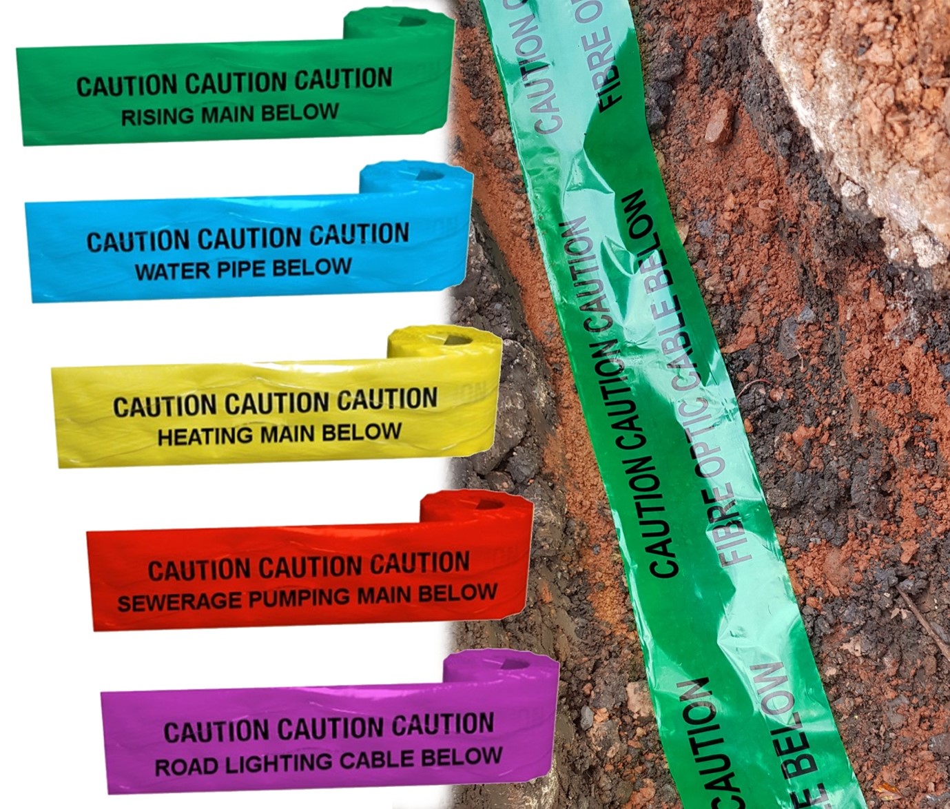 image of detectable warning tape underground
