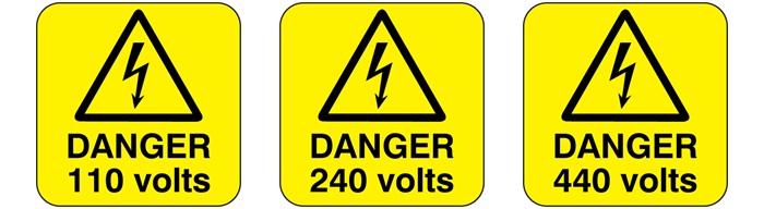Voltage Electrical Labels / Stickers 76 x 51mm non rip 50 Danger 400 Volts 